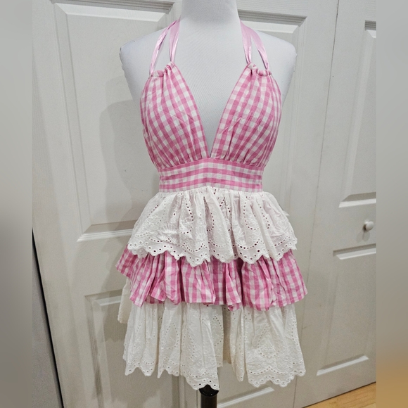 ~SOLD~ Dolls Kill Sugar Thrillz Pink Gingham Tiered Halter Smore Sweetness Dress - Picture 10 of 10